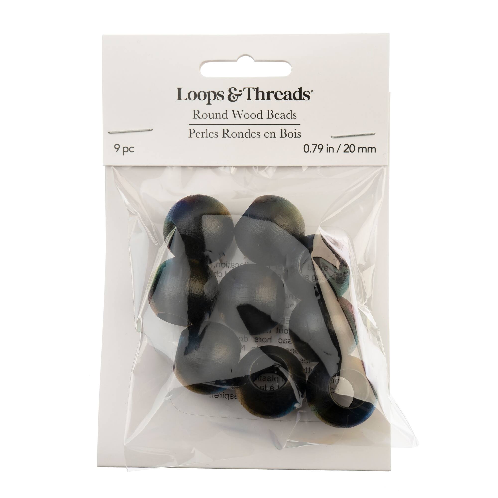 20mm Black Round Wood Beads, 9ct. by Loops & Threads®